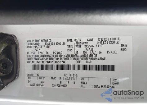 2017 Ford F-150 Xl из США, поврежденный, VIN 1FTMF1C86HKD65578